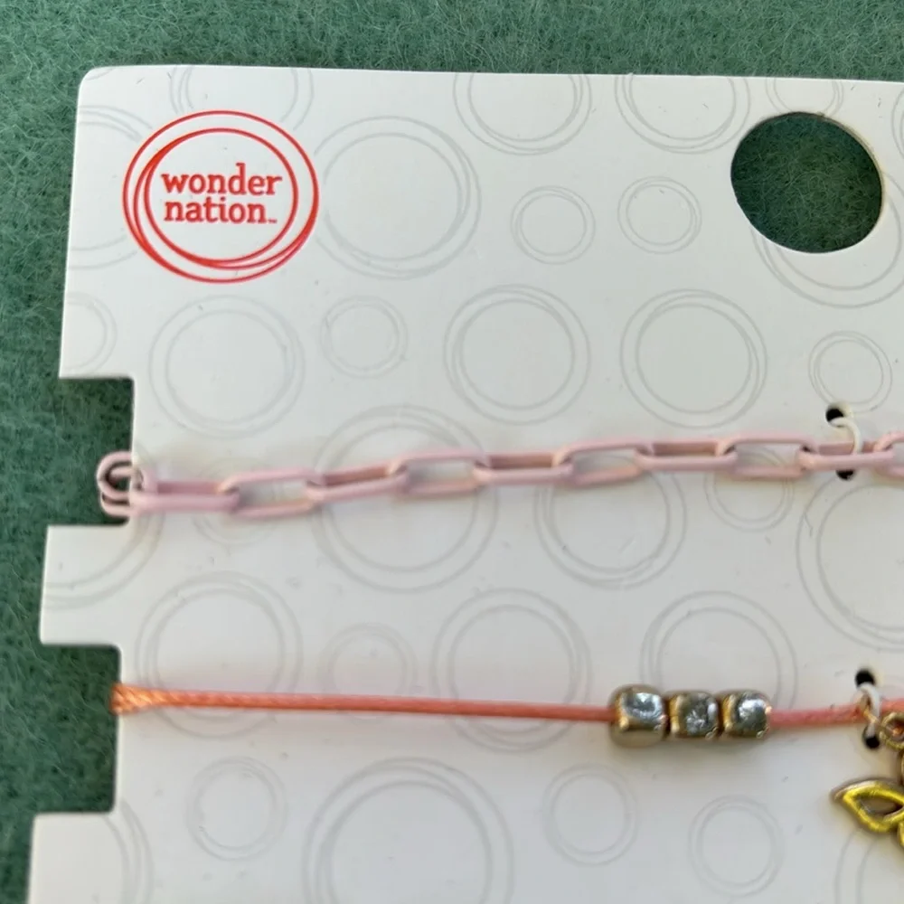 NWT Wonder Nation Pink and Silver Necklace Set 1 12” Stretch Choker 3 Extenders